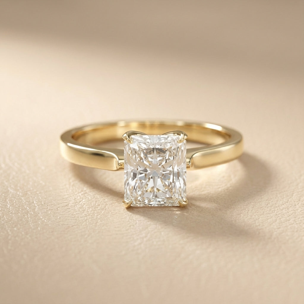 Radiant Cut Lab Grown Diamond Solitaire Engagement Ring in Yellow Gold top view
