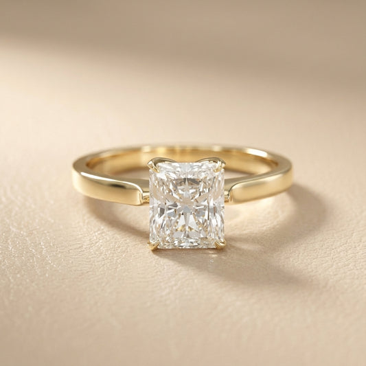 Radiant Cut Lab Grown Diamond Solitaire Engagement Ring in Yellow Gold top view
