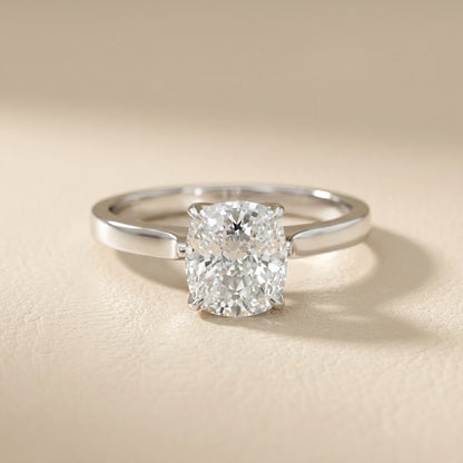 Cushion Cut Lab Grown Diamond Solitaire Engagement Ring with floral basket detail in White Gold
