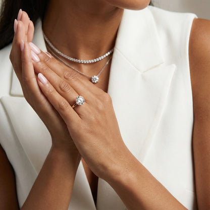 Round cut lab grown diamond solitaire engagement ring in rose gold with floral basket setting