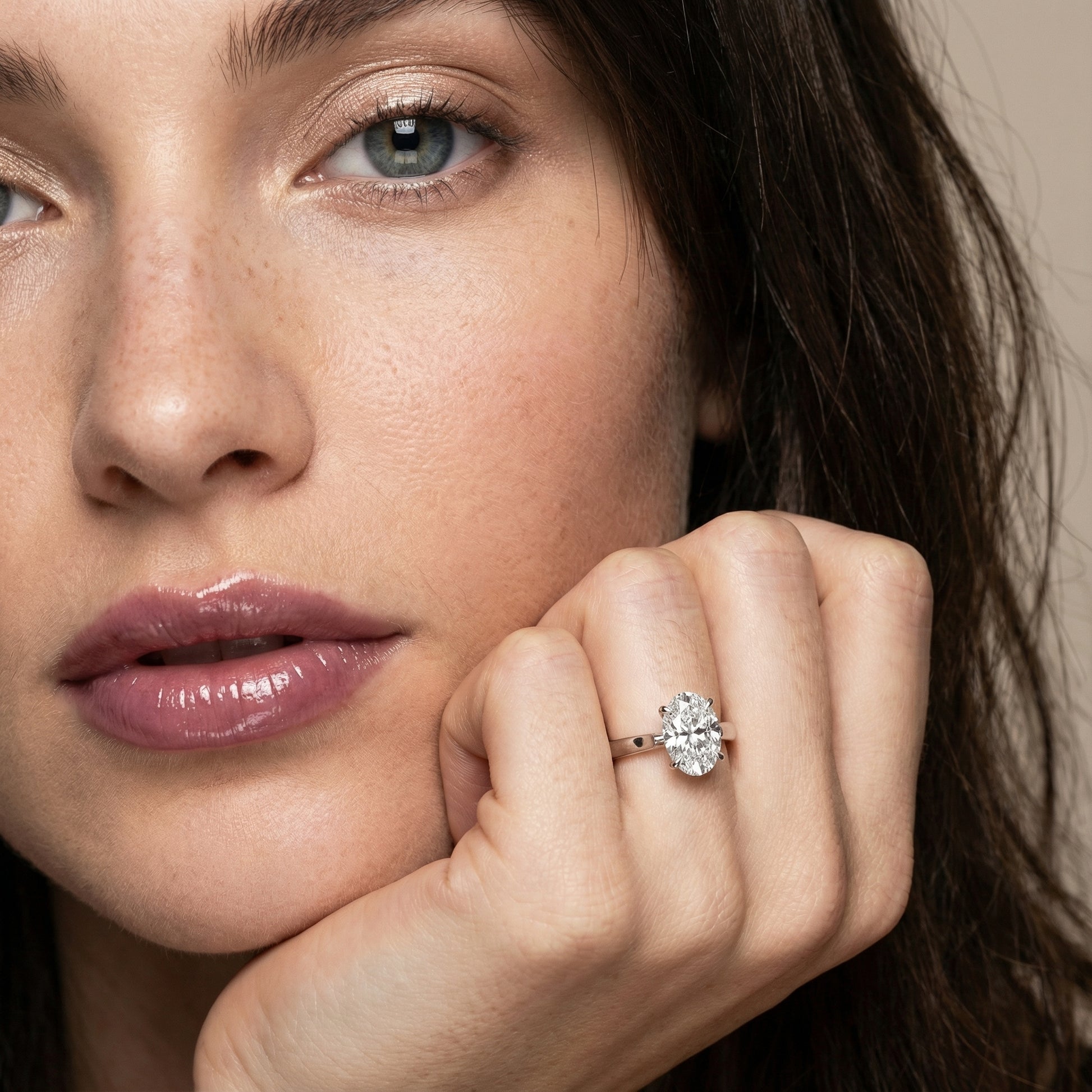 Oval Cut Lab Grown Diamond Solitaire Engagement Ring in Silver with floral basket detail