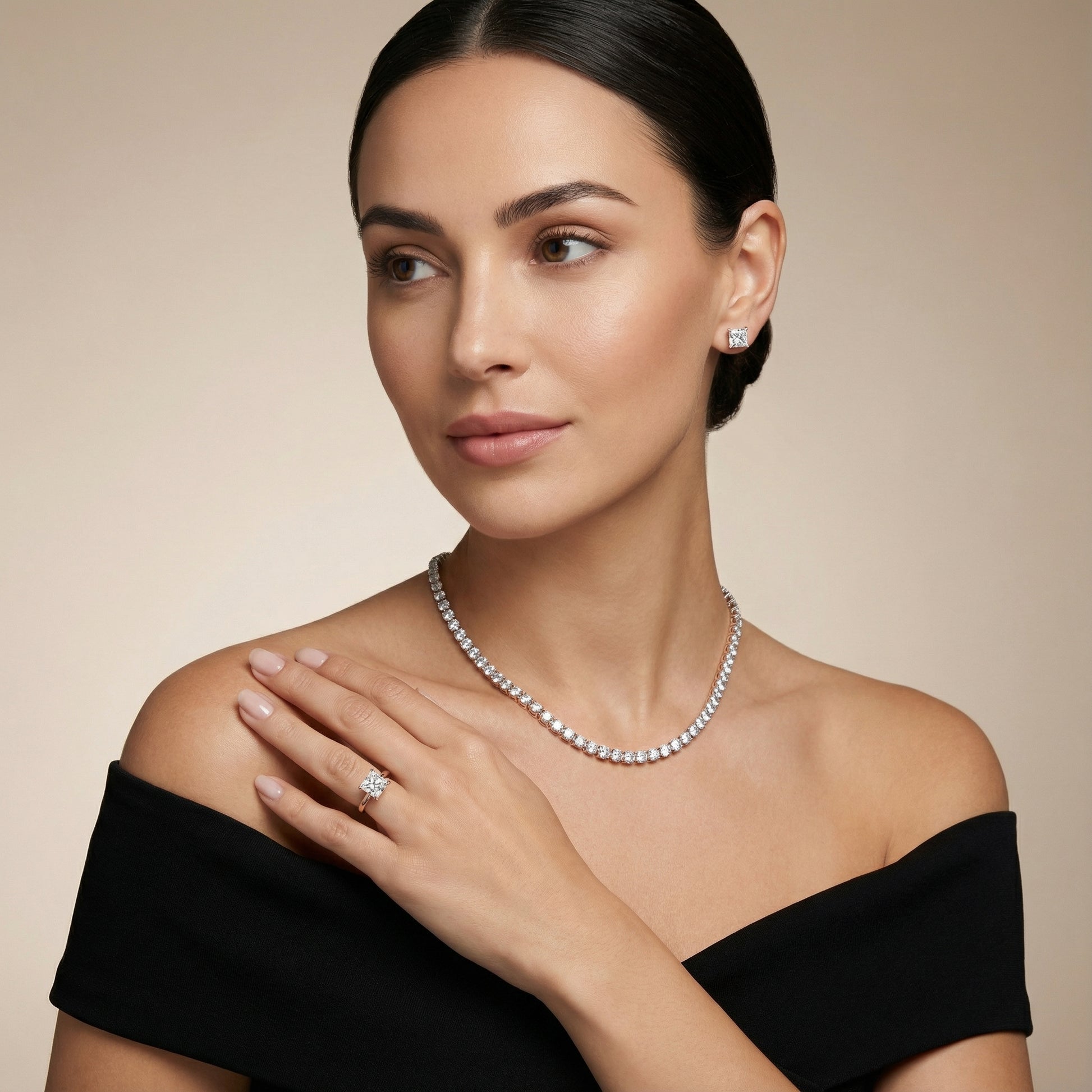 Princess Cut Lab Grown Diamond Solitaire Engagement Ring in Rose Gold showing side profile.