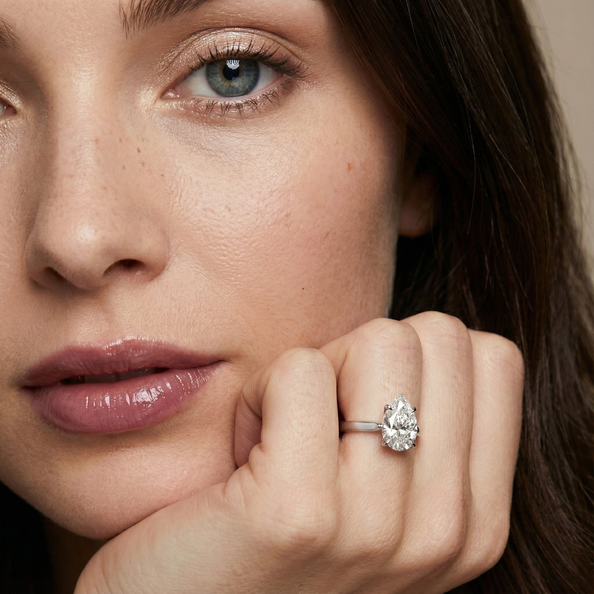 Pear Cut Lab Grown Diamond Solitaire Engagement Ring in White Gold with cathedral setting