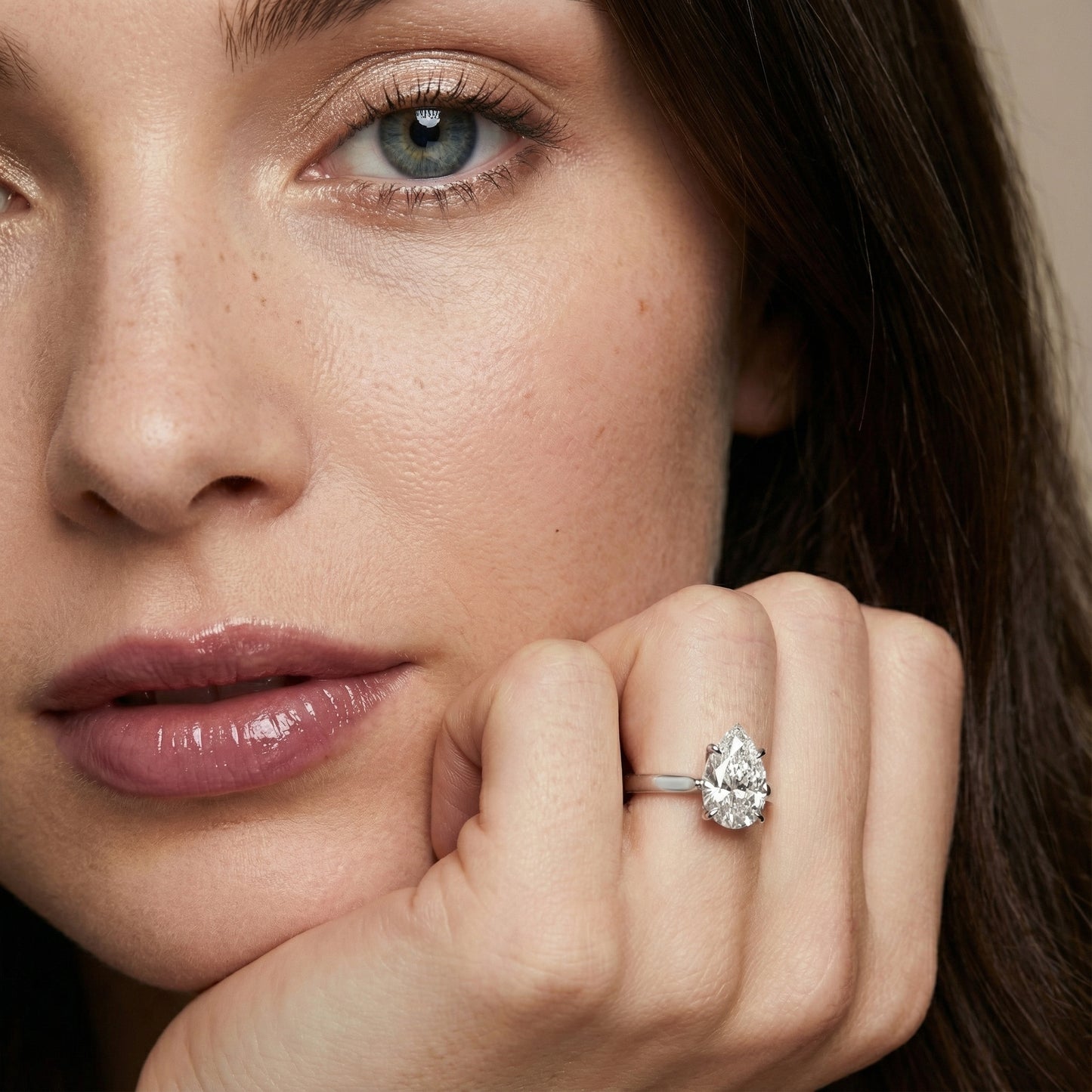 Pear Cut Lab Grown Diamond Solitaire Engagement Ring in Silver with Floral Basket Setting