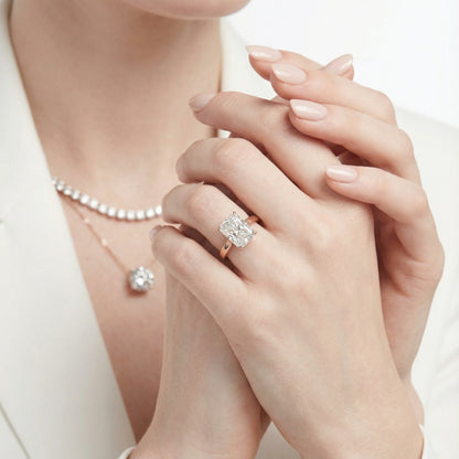 Radiant Cut Lab Grown Diamond Solitaire Engagement Ring in Rose Gold showing side profile