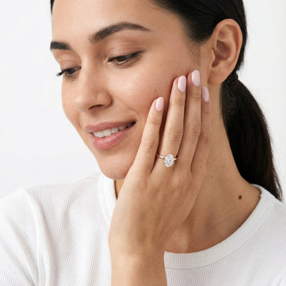 Oval Cut Lab Grown Diamond Solitaire Engagement Ring in Rose Gold showing side profile and setting