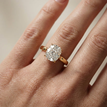 Cushion Cut Lab Grown Diamond Solitaire Engagement Ring with floral basket detail in Yellow Gold