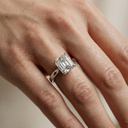Asscher Cut Lab Grown Diamond Solitaire Engagement Ring in polished White Gold.