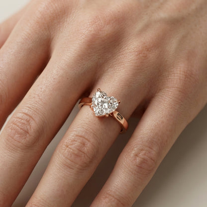 Heart Cut Lab Grown Diamond Solitaire Engagement Ring in pink Rose Gold floral setting.