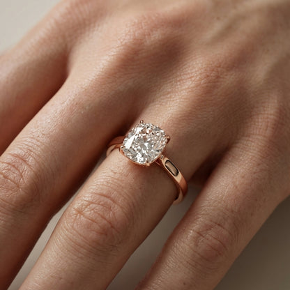 Cushion Cut Lab Grown Diamond Solitaire Engagement Ring with floral basket detail in Rose Gold