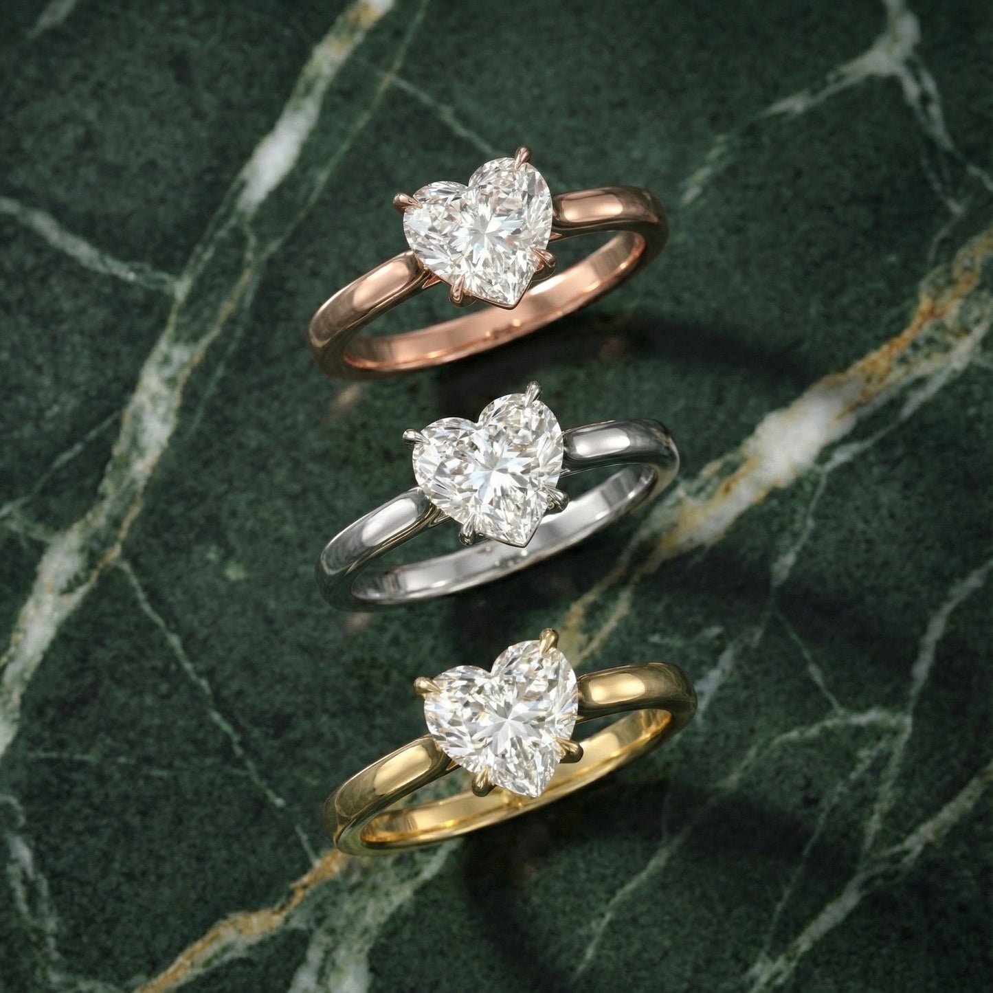 Heart Cut Lab Grown Diamond Solitaire Engagement Ring in traditional Yellow Gold setting.