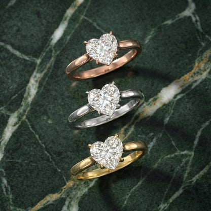 Heart Cut Lab Grown Diamond Solitaire Engagement Ring in pink Rose Gold floral setting.
