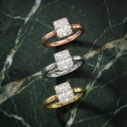 Radiant Cut Lab Grown Diamond Solitaire Engagement Ring in Platinum showing floral prongs