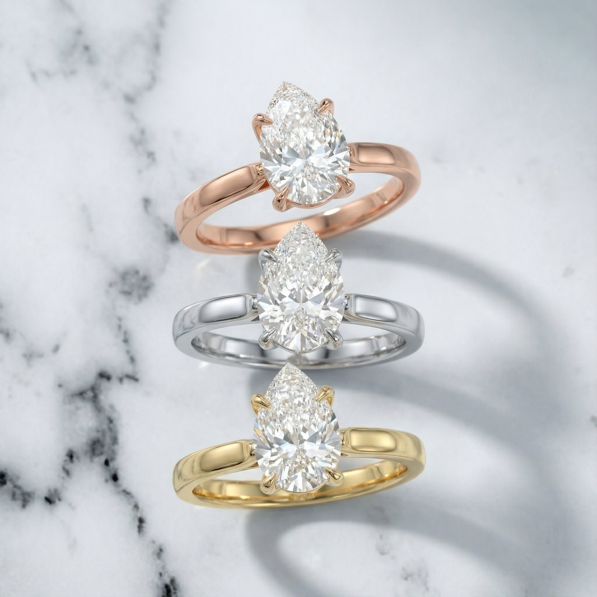 Pear Cut Lab Grown Diamond Solitaire Engagement Ring in White Gold with cathedral setting