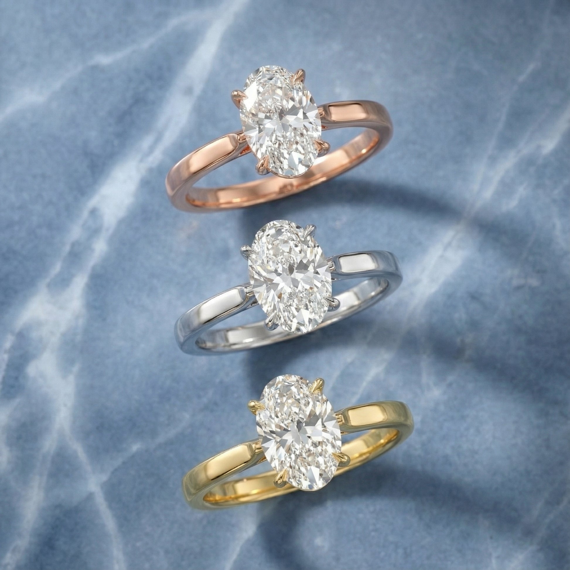 Oval Cut Lab Grown Diamond Solitaire Engagement Ring in Silver with floral basket detail