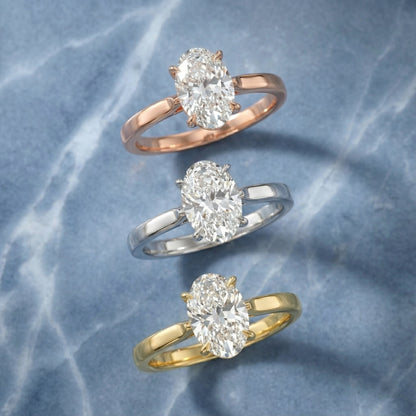 Oval Cut Lab Grown Diamond Solitaire Engagement Ring in Silver with floral basket detail