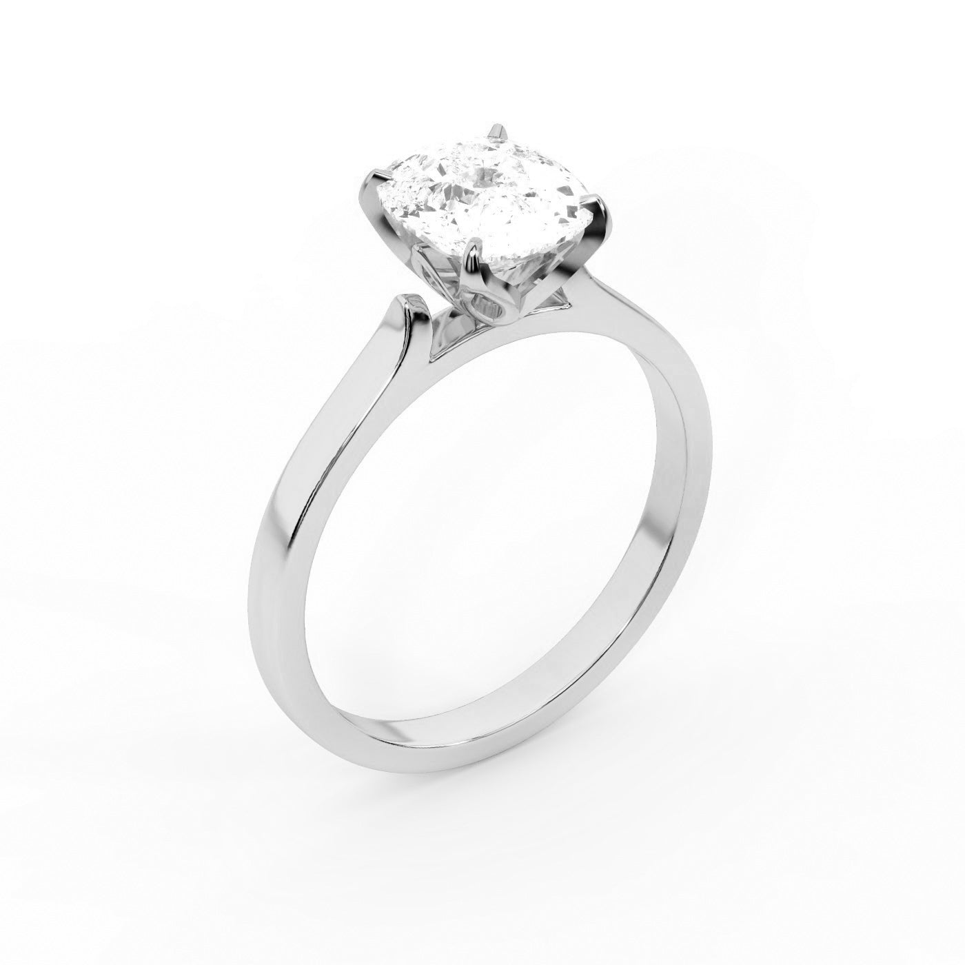 Cushion Cut Lab Grown Diamond Solitaire Engagement Ring with floral basket detail in White Gold