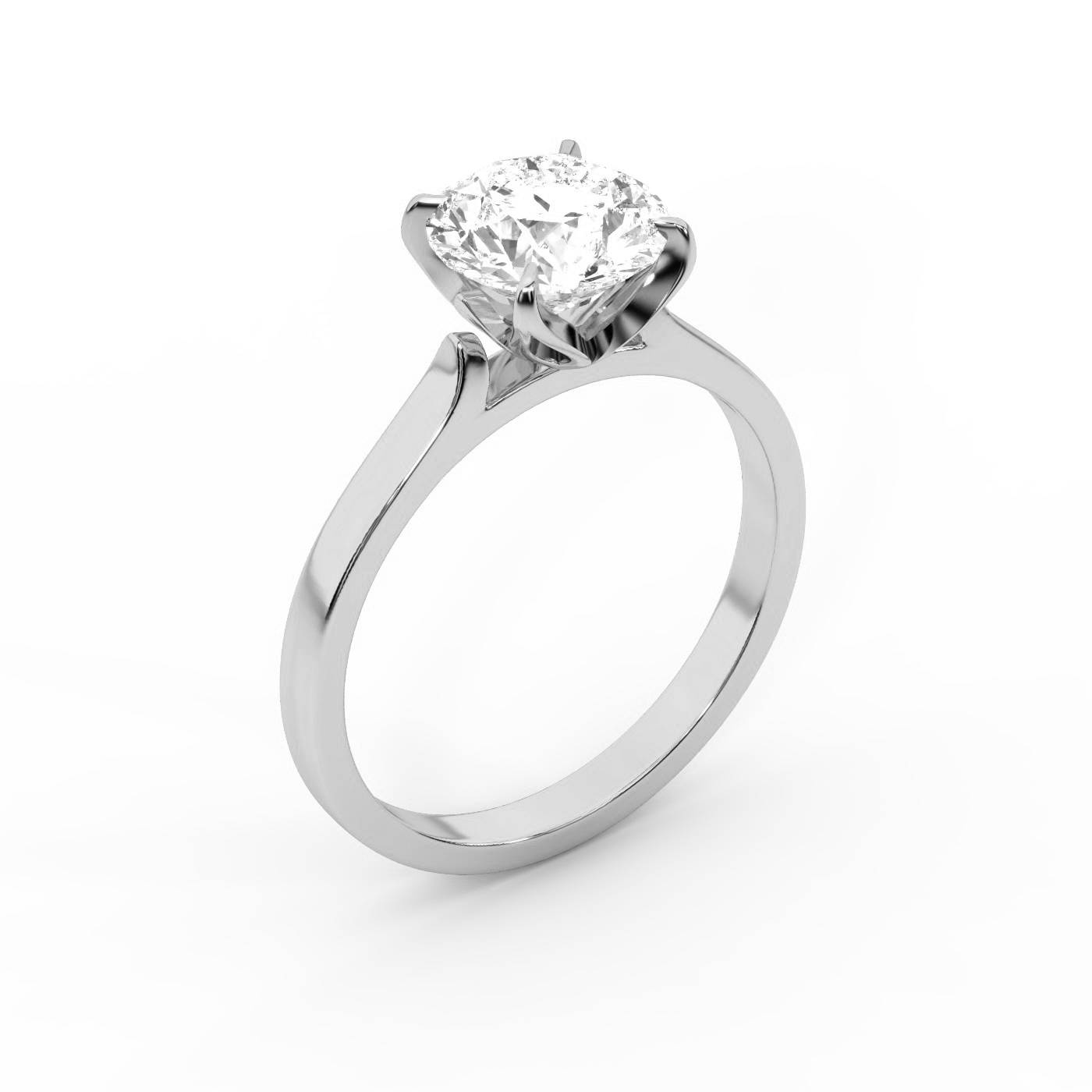 Round cut lab grown diamond solitaire engagement ring in white gold with floral basket setting