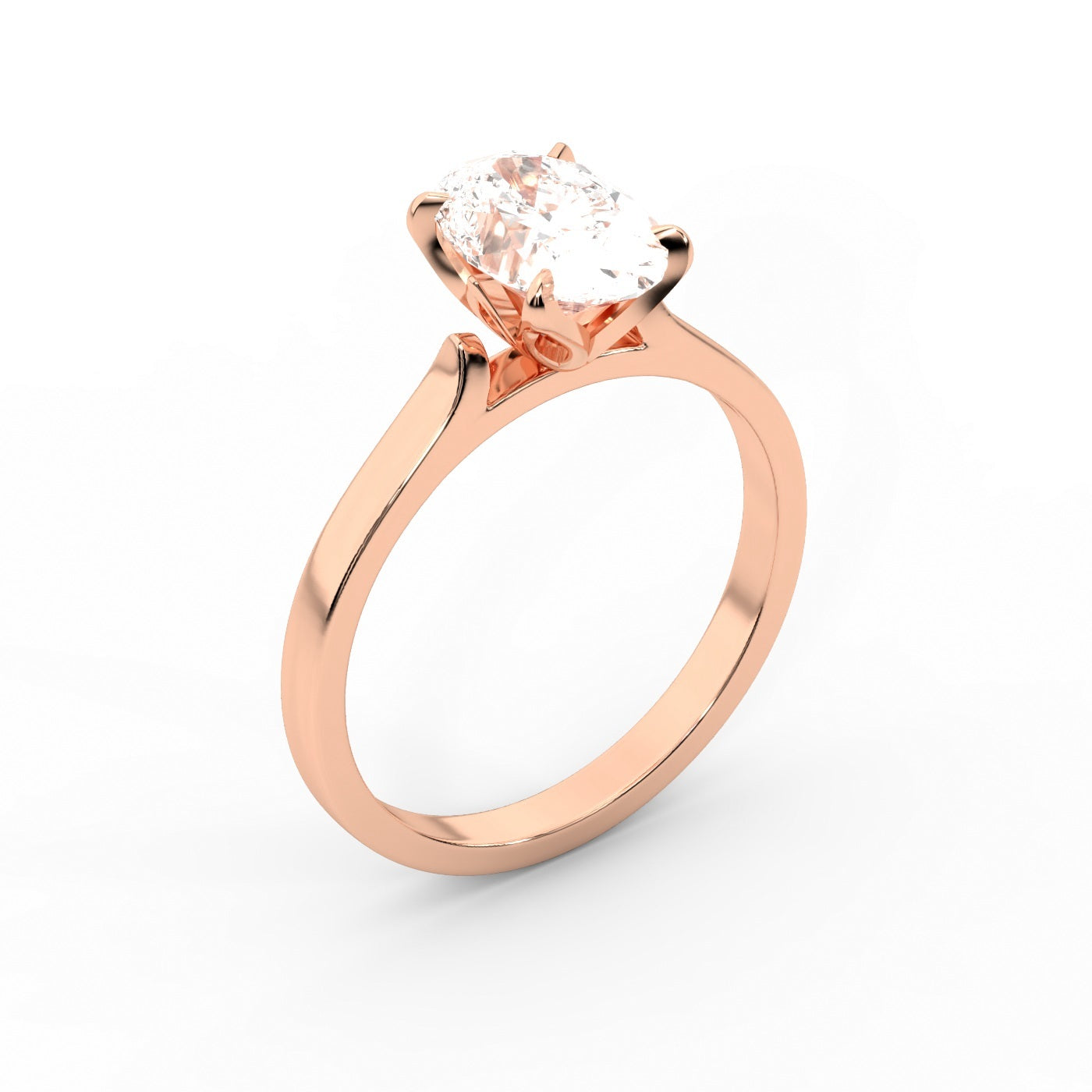 Oval Cut Lab Grown Diamond Solitaire Engagement Ring in Rose Gold showing side profile and setting