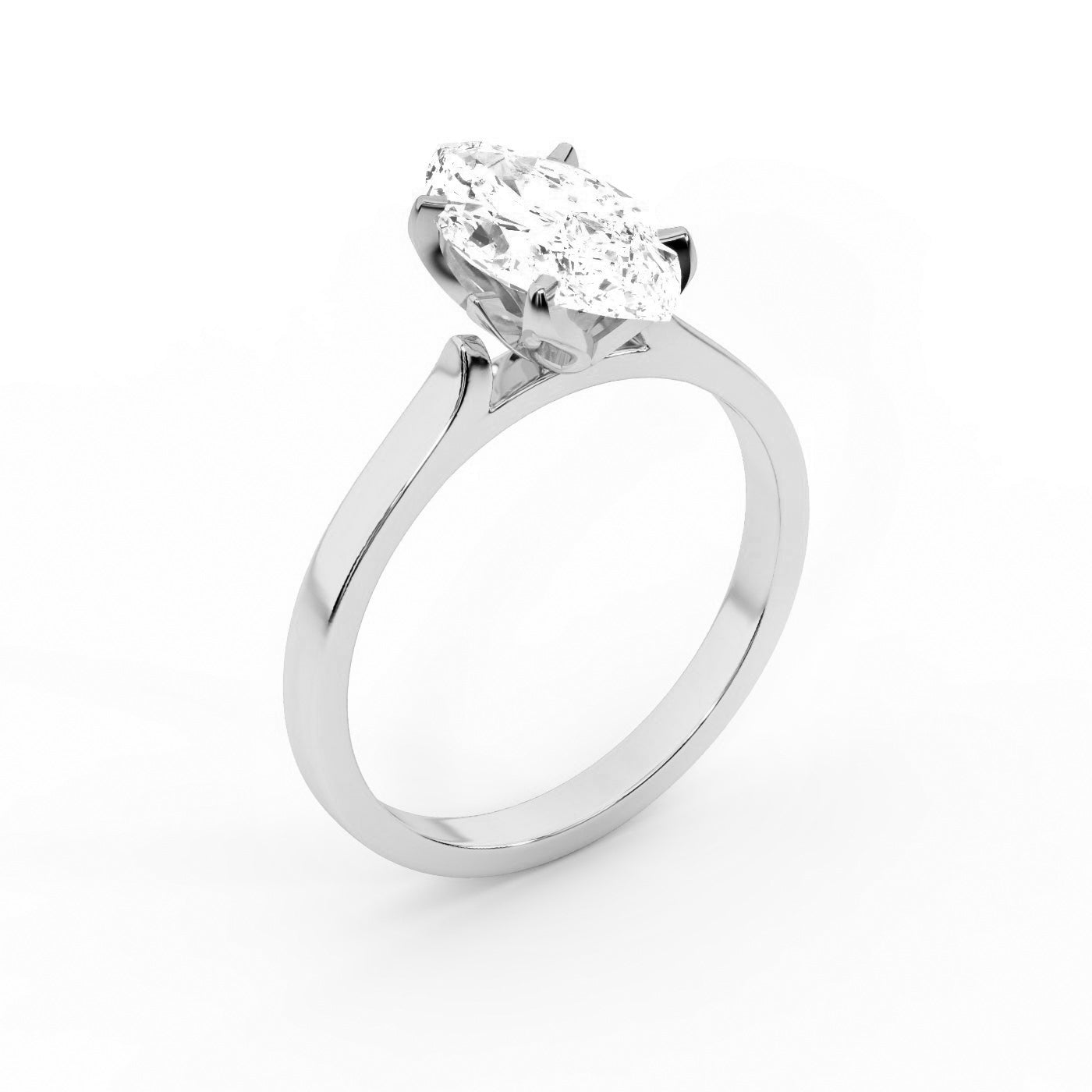 Marquise cut lab grown diamond solitaire engagement ring in durable platinum setting.