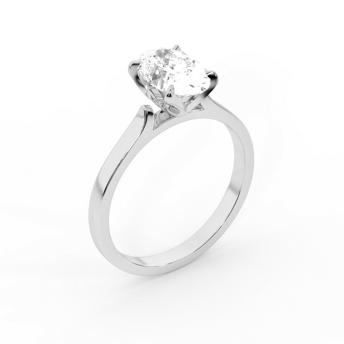 Oval Cut Lab Grown Diamond Solitaire Engagement Ring in Silver with floral basket detail