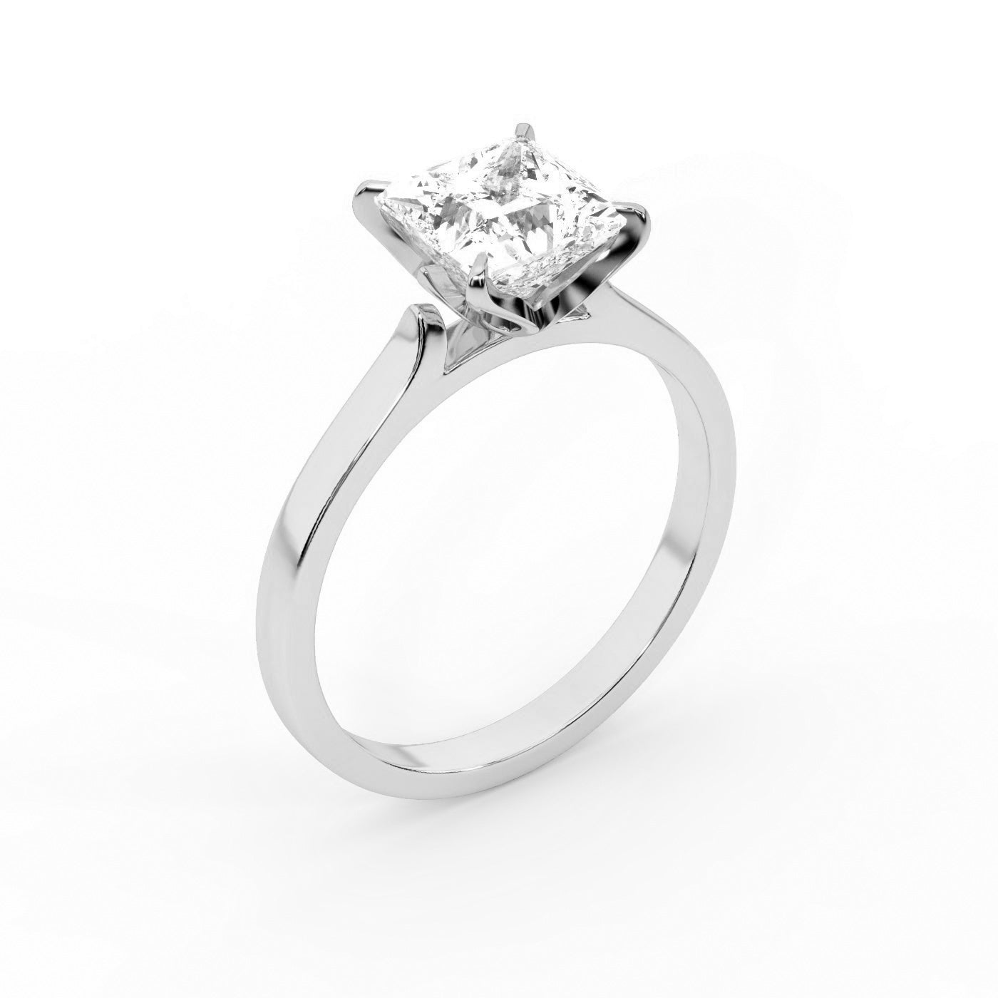 Princess Cut Lab Grown Diamond Solitaire Engagement Ring in Silver with floral basket detail.