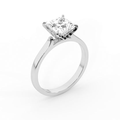 Princess Cut Lab Grown Diamond Solitaire Engagement Ring in Silver with floral basket detail.