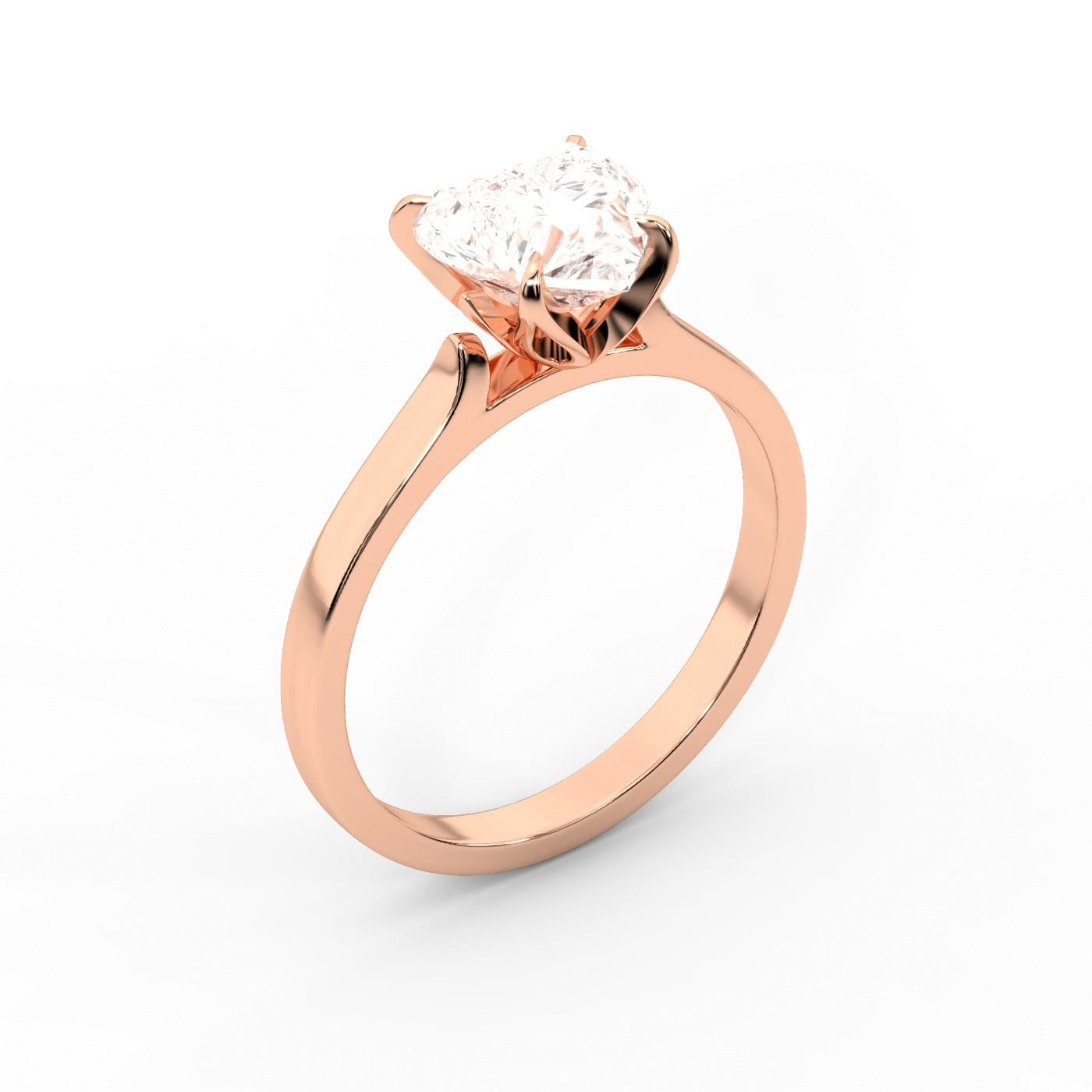 Heart Cut Lab Grown Diamond Solitaire Engagement Ring in pink Rose Gold floral setting.