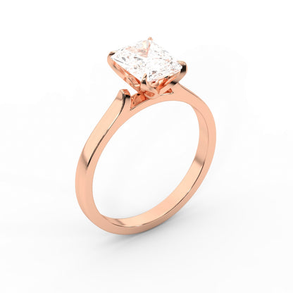 Radiant Cut Lab Grown Diamond Solitaire Engagement Ring in Rose Gold showing side profile