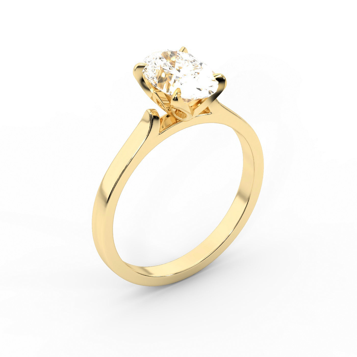 Oval Cut Lab Grown Diamond Solitaire Engagement Ring in Yellow Gold showing detailed petal prongs