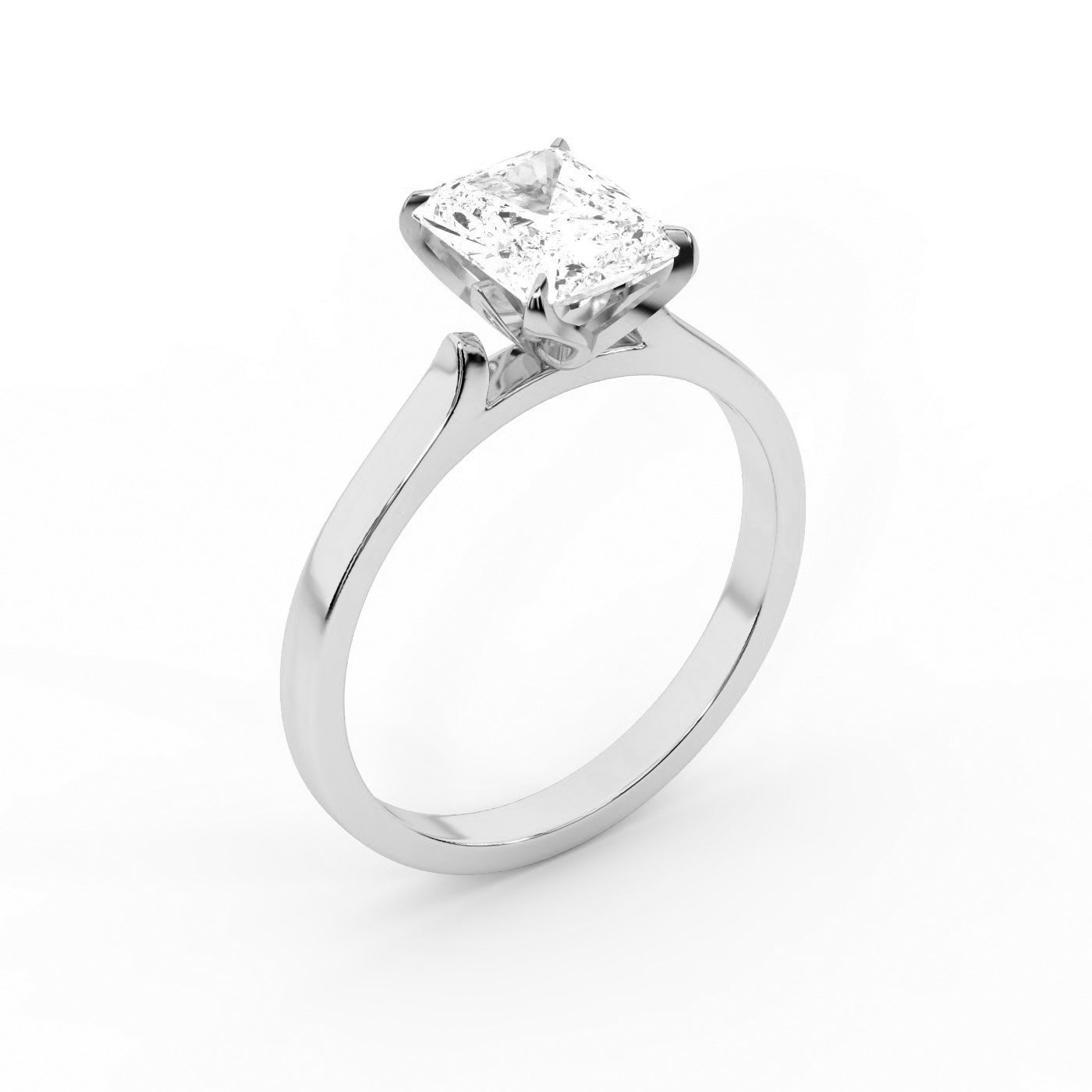 Radiant Cut Lab Grown Diamond Solitaire Engagement Ring in White Gold with cathedral setting