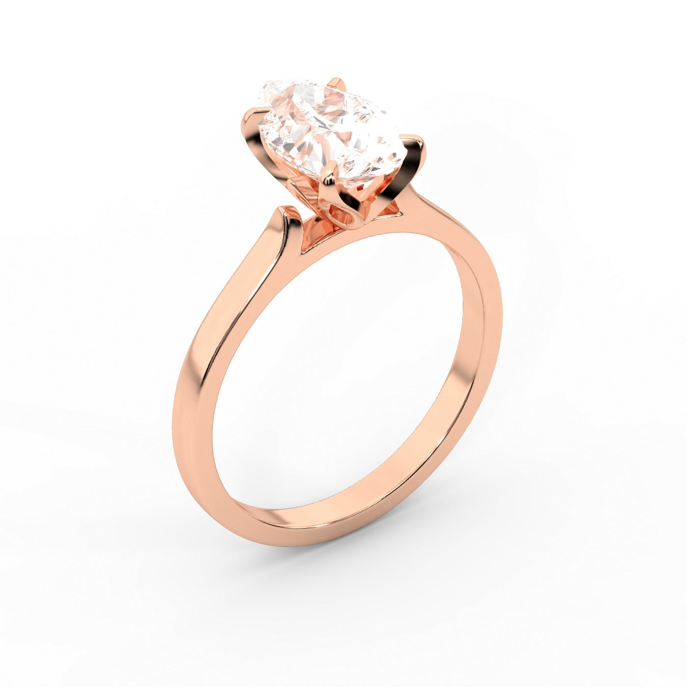 Pear Cut Lab Grown Diamond Solitaire Engagement Ring in Rose Gold showing floral prong details