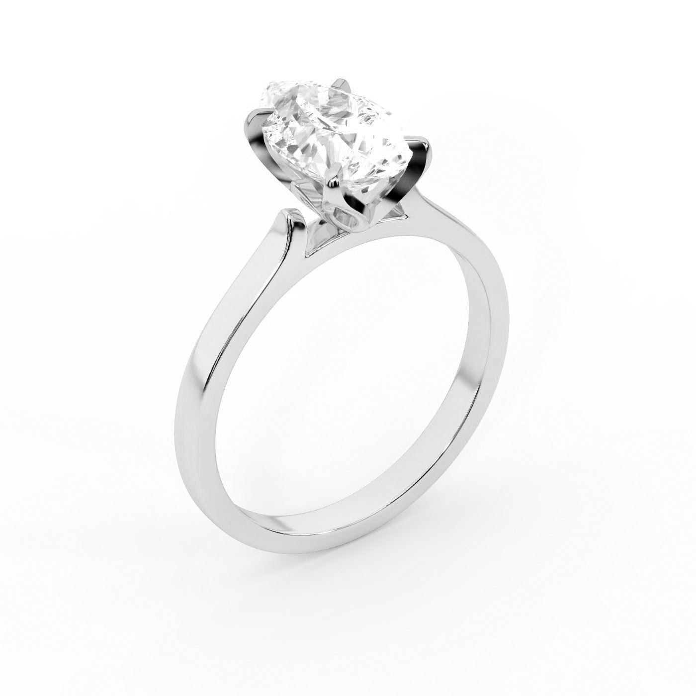 Pear Cut Lab Grown Diamond Solitaire Engagement Ring in White Gold with cathedral setting