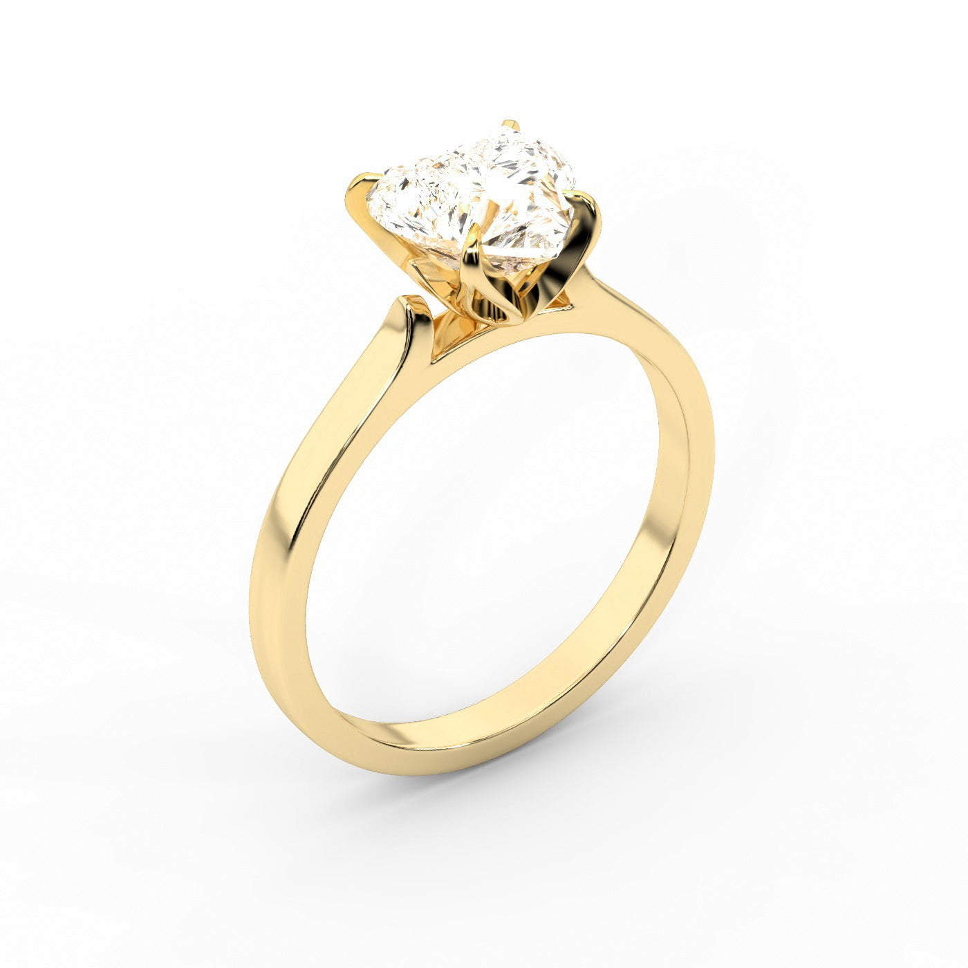 Heart Cut Lab Grown Diamond Solitaire Engagement Ring in traditional Yellow Gold setting.