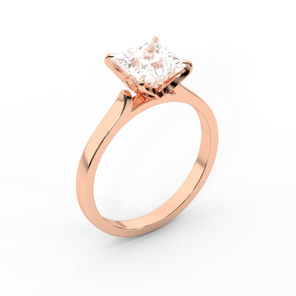 Princess Cut Lab Grown Diamond Solitaire Engagement Ring in Rose Gold showing side profile.