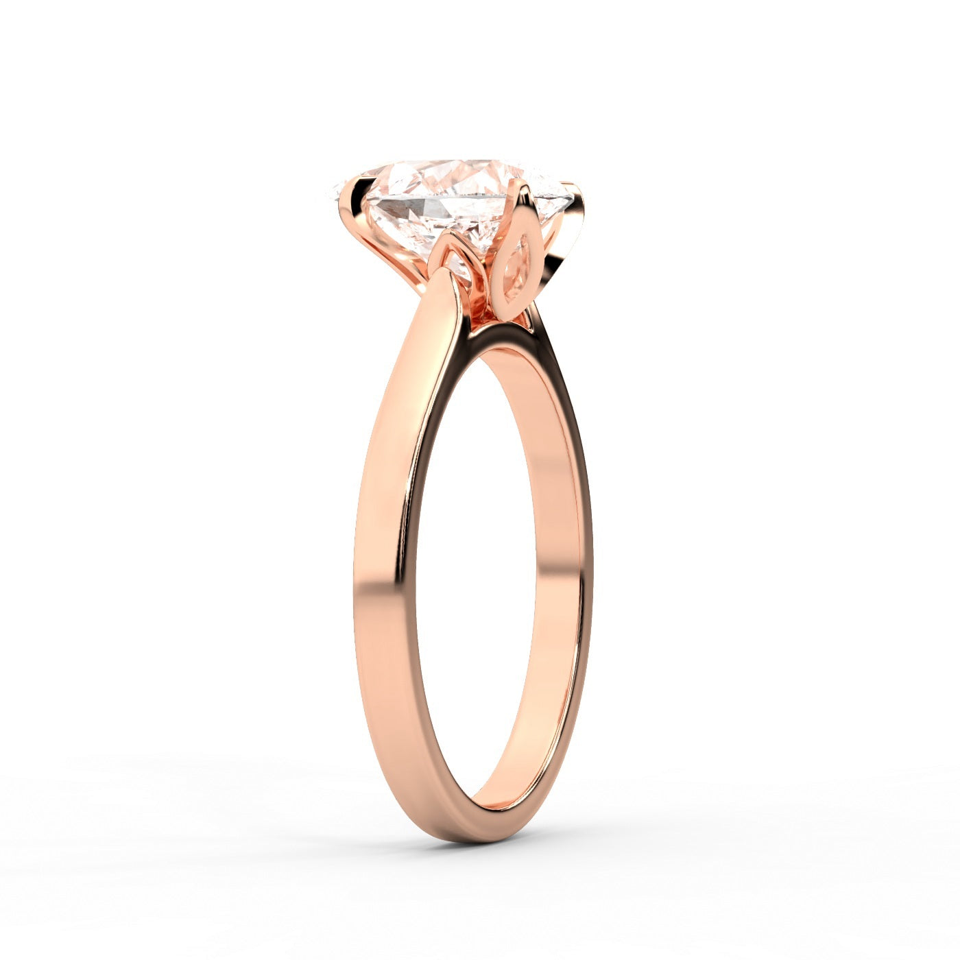 Pear Cut Lab Grown Diamond Solitaire Engagement Ring in Rose Gold showing floral prong details