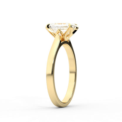 Emerald Cut Lab Grown Diamond Solitaire Engagement Ring in Yellow Gold with Floral Basket Setting