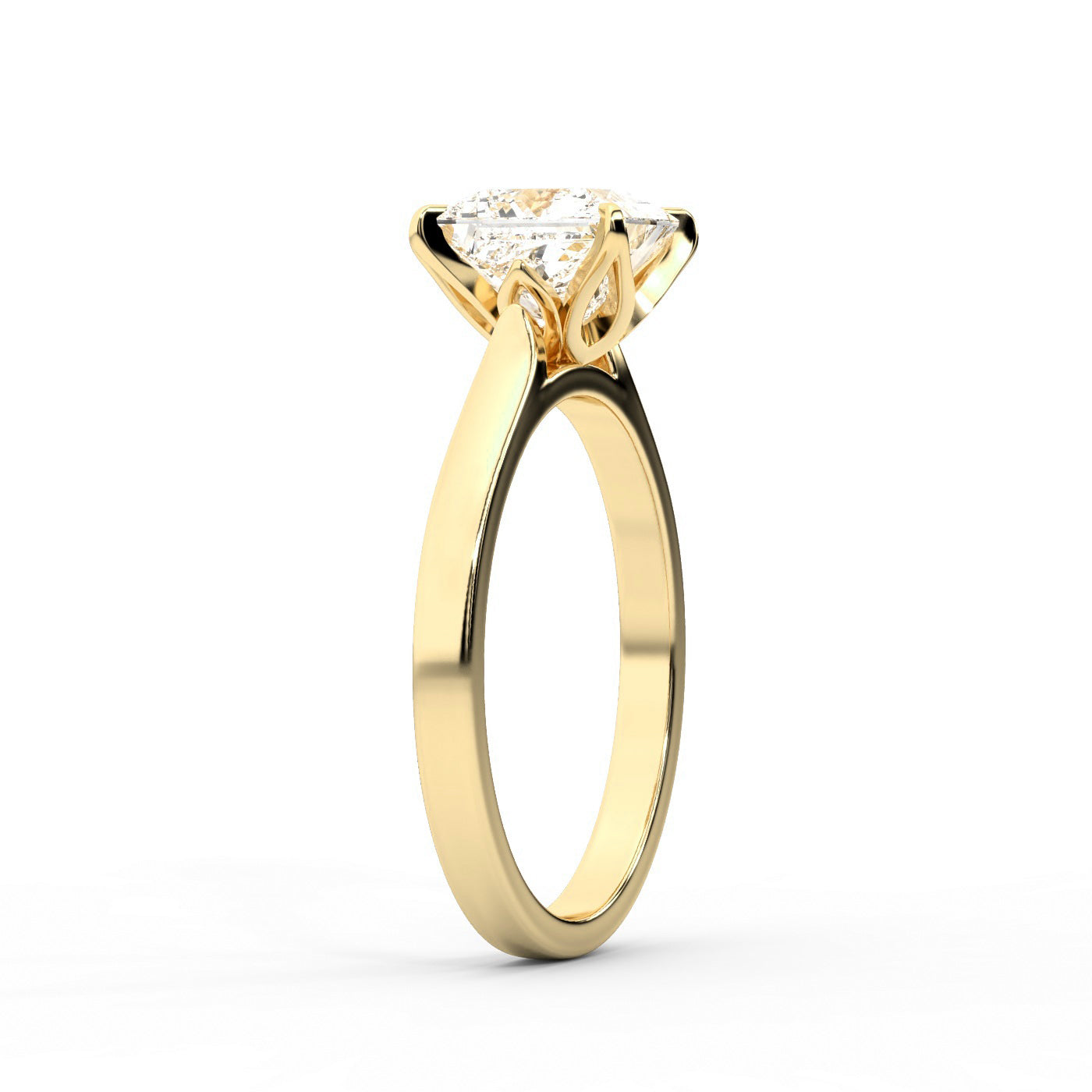 Princess Cut Lab Grown Diamond Solitaire Engagement Ring in Yellow Gold floral setting.