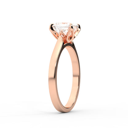 Asscher Cut Lab Grown Diamond Solitaire Engagement Ring in Rose Gold showing floral prong setting.