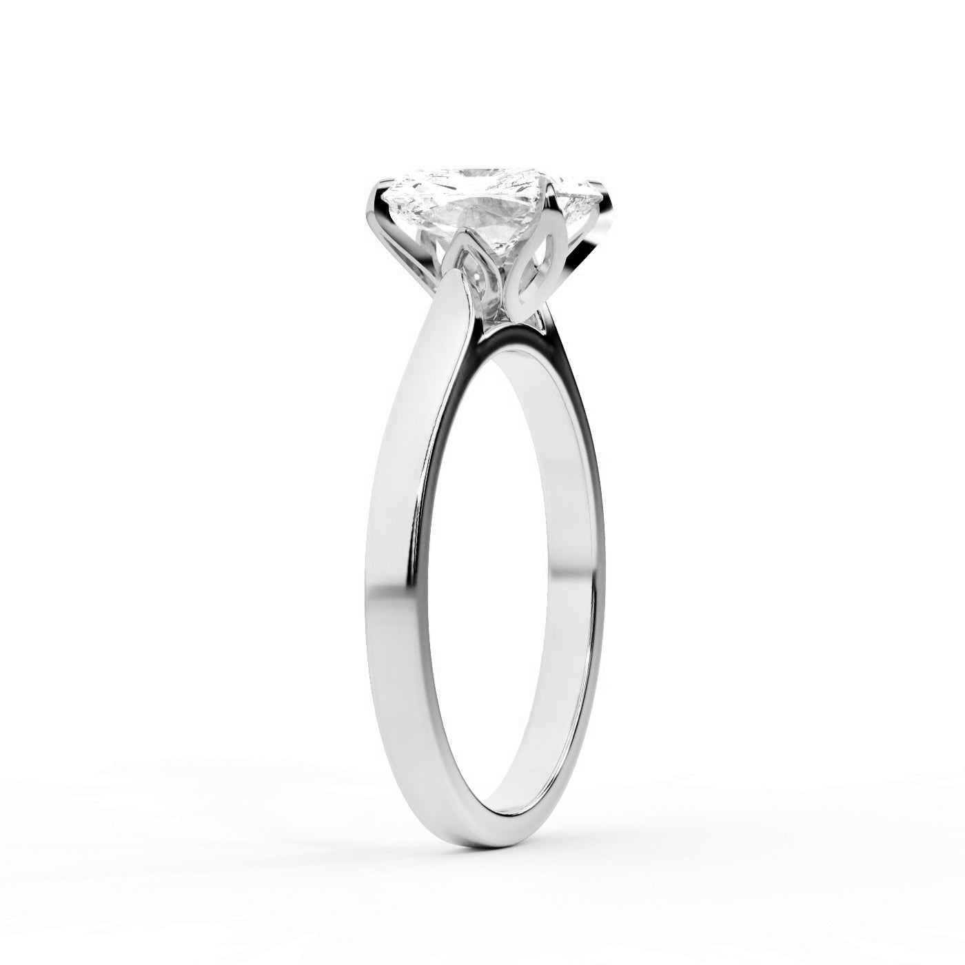 Radiant Cut Lab Grown Diamond Solitaire Engagement Ring in Platinum showing floral prongs