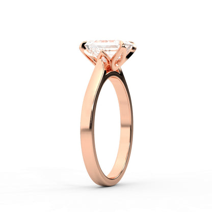 Emerald Cut Lab Grown Diamond Solitaire Engagement Ring in Rose Gold with Floral Basket Setting