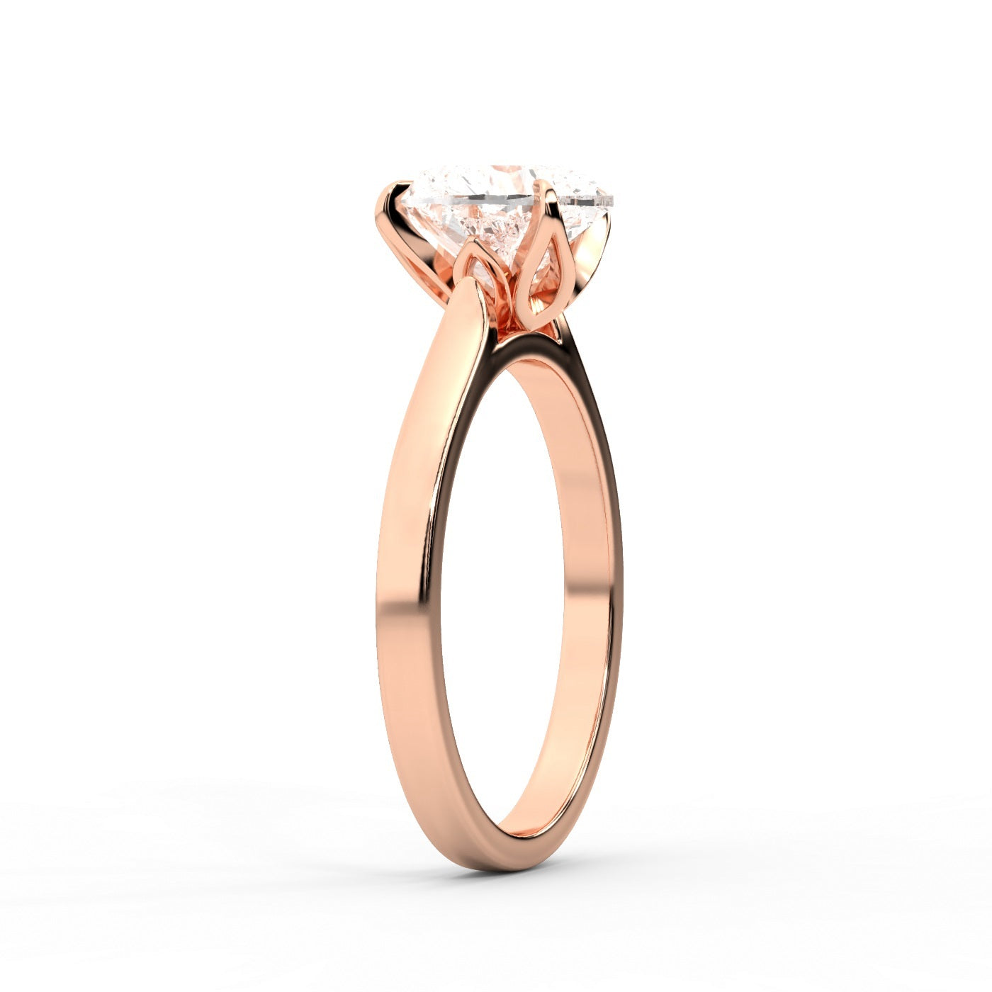 Heart Cut Lab Grown Diamond Solitaire Engagement Ring in pink Rose Gold floral setting.