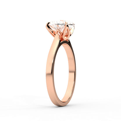 Heart Cut Lab Grown Diamond Solitaire Engagement Ring in pink Rose Gold floral setting.