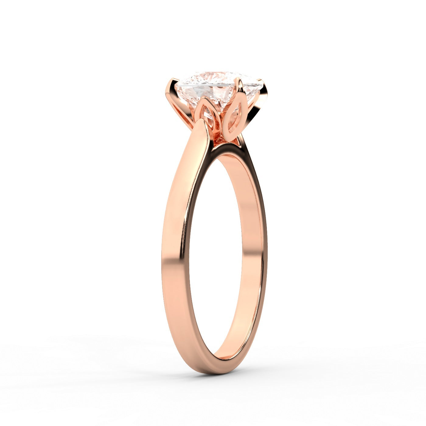 Cushion Cut Lab Grown Diamond Solitaire Engagement Ring with floral basket detail in Rose Gold