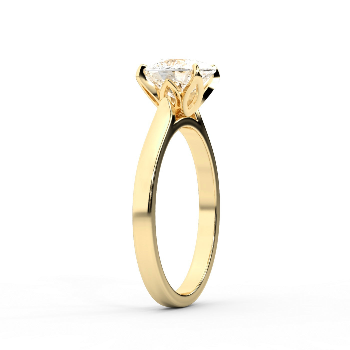 Cushion Cut Lab Grown Diamond Solitaire Engagement Ring with floral basket detail in Yellow Gold
