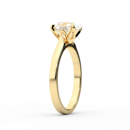 Oval Cut Lab Grown Diamond Solitaire Engagement Ring in Yellow Gold showing detailed petal prongs