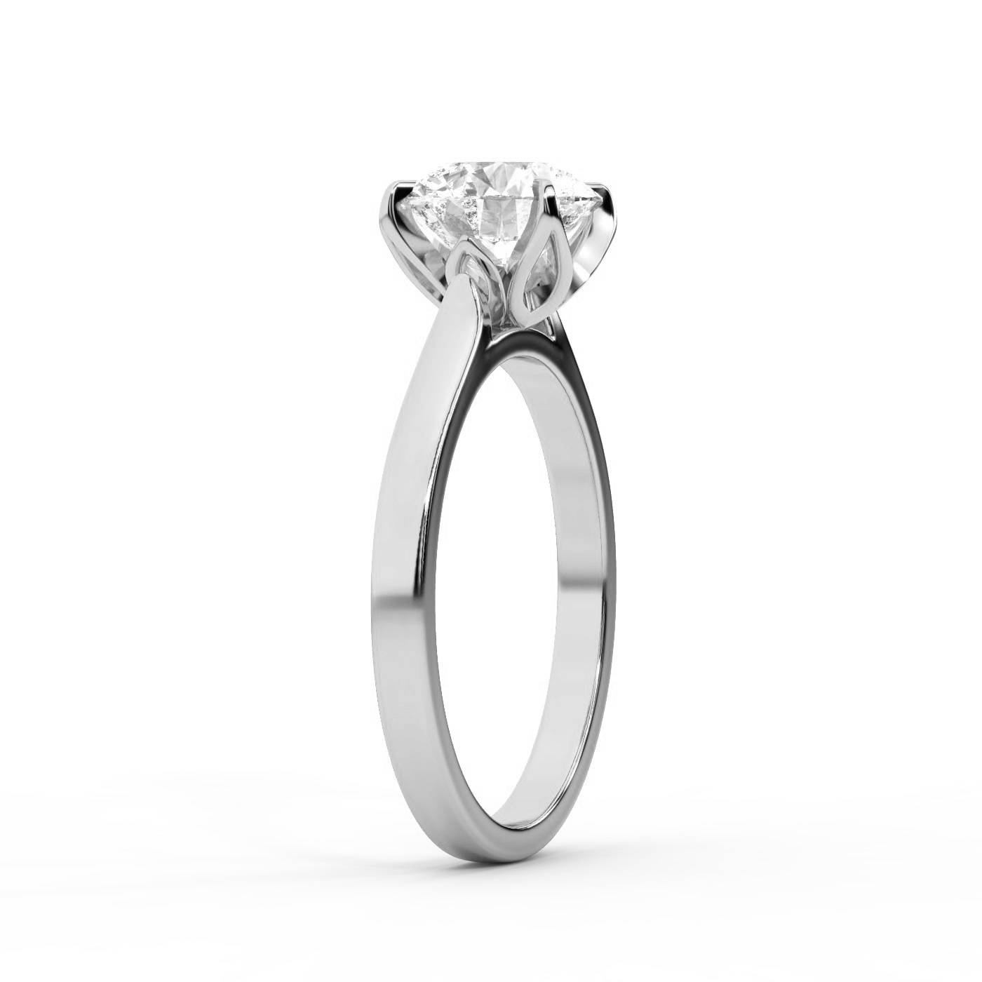 Round cut lab grown diamond solitaire engagement ring in platinum with floral basket setting