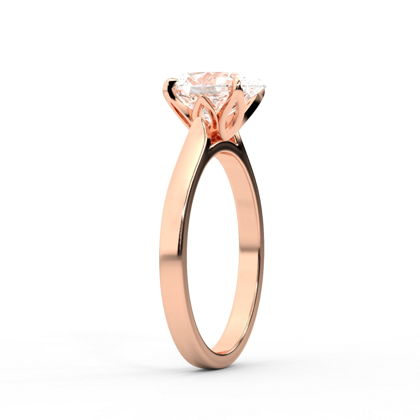 Oval Cut Lab Grown Diamond Solitaire Engagement Ring in Rose Gold showing side profile and setting