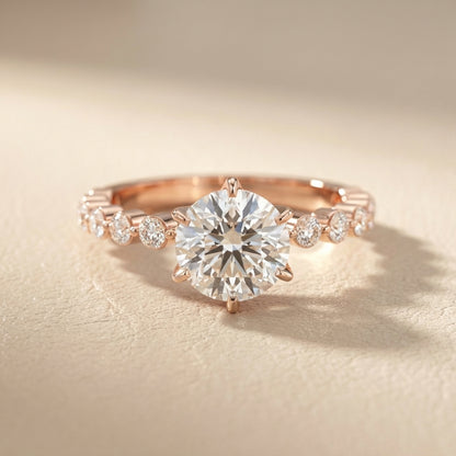 Round Cut Lab Grown Diamond Engagement Ring in Rose Gold