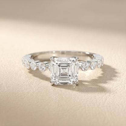 Asscher Cut Lab Grown Diamond Eleanor Majesty Engagement Ring in Silver